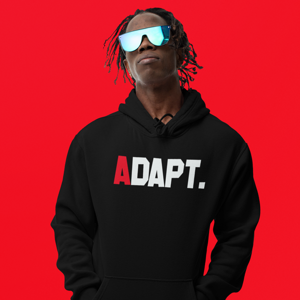 Man with locs wearing Adapt hoodie mockup